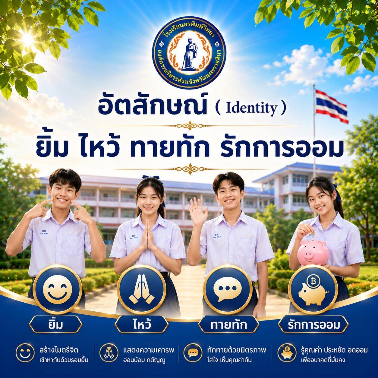 อัตลักษณ์ โรงเรียนอรพิมพ์วิทยา ยิ้ม ไหว้ ทักทาย รักการออม