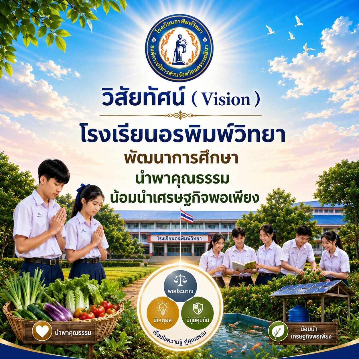 วิสัยทัศน์ โรงเรียนอรพิมพ์วิทยา พัฒนาการศึกษา นำพาคุณธรรม น้อมนำเศรษฐกิจพอเพียง